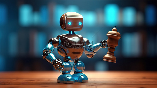 以带有法官木槌的迷你机器人 3D 渲染为特色的网络法插图