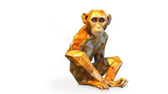 孤立的白色背景 3d 渲染的多边形形式的猴子
