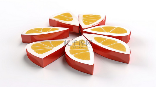 白色背景上单色实心红色柠檬片的 3d 图标