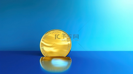 闪亮蓝色背景背景图片_蓝色背景下的闪亮金币，带有用于文本 3D 渲染的空白空间