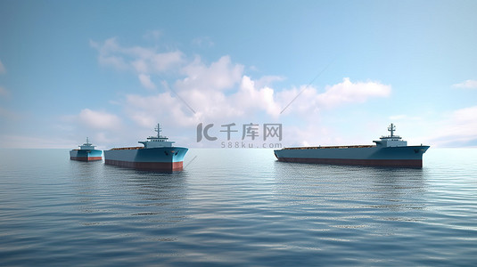 终端背景图片_漂浮在海中的三艘油轮 3d 渲染
