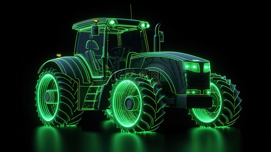 用发光点和线构造的高科技农用拖拉机的 3D 插图