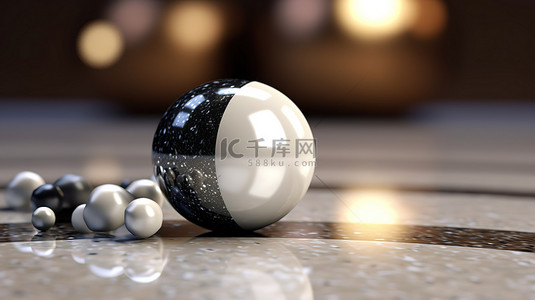 背景中混合有模糊白色和黑色珍珠的白色珍珠的 3D 渲染