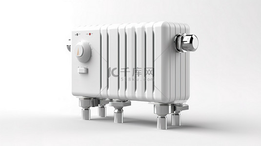 白色背景下数字无线散热器恒温阀作为家庭气候控制系统的 3D 渲染
