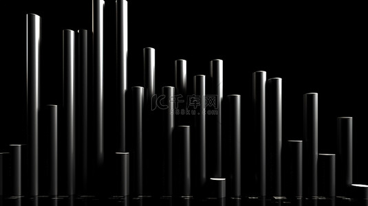收支统计背景图片_3d 渲染在黑色背景上朝着成就上升的圆柱体条形图前进