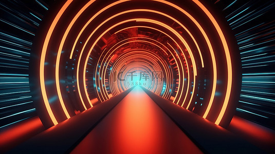 3d 插图一条被发光射线照亮的黑暗隧道