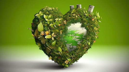 生态环境保护地球背景图片_心形生态友好世界消息的 3D 渲染