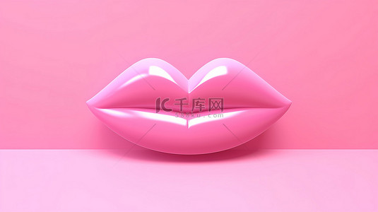 唇背景图片_通过 3D 渲染在粉红色背景上令人惊叹的单色优雅粉红色唇色 3D 图标