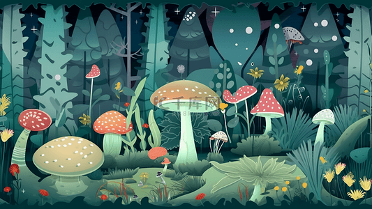 森林卡通蘑菇简单背景