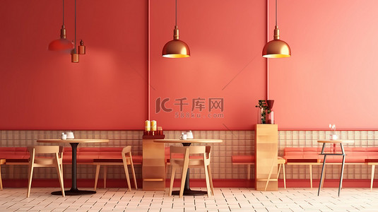 豪华晚餐背景图片_最小咖啡店或餐厅的时尚 3D 渲染