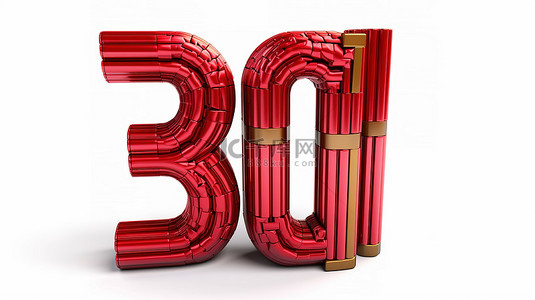 爆炸三重奏数字 3 作为炸药棒在字母数字集合中呈现在 3D 渲染的白色背景上