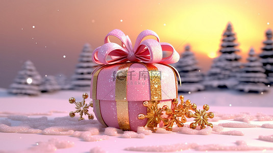 玫瑰礼盒背景图片_金属粉色和金色礼盒的 3D 渲染，配有丝带弓树星和糖果