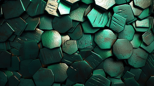 具有绿色纹理饰面的金属背景的 3D 渲染