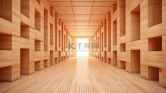 融入背景图片_现代木块设计将现代感融入空荡荡的走廊内部