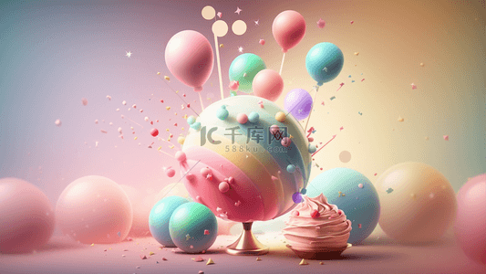 生日蛋糕卡通背景图片_生日蛋糕气球彩色梦幻背景