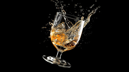 水在玻璃上背景图片_在深色背景 3D 渲染图像上泼水的玻璃杯中的保湿饮料