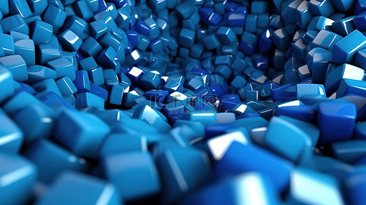 蓝色几何形式的 3D 渲染抽象插图