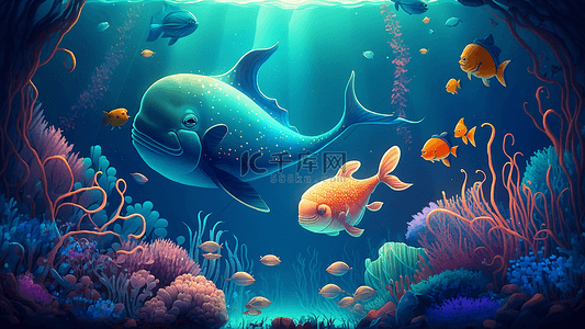 鱼类珊瑚海底插画背景