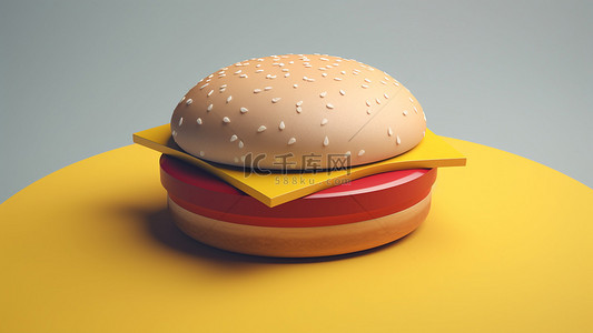 牛肉三明治背景图片_汉堡芝士3d黄色背景