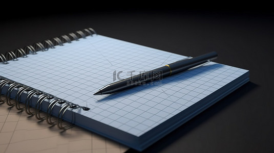 背景信纸背景图片_记事本的数字插图，封面上有方格纸和一支笔