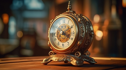 复古罗马数字时钟背景图片_具有复古风格的老式时钟的 3D 插图