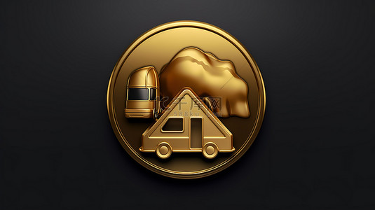 盘扣设计背景图片_哑光金板上的金色露营符号是 3D 渲染社交媒体设计中的露营地图标