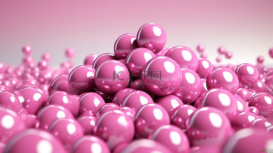 柔和的粉红色球体下降 3D 渲染的各种尺寸的球