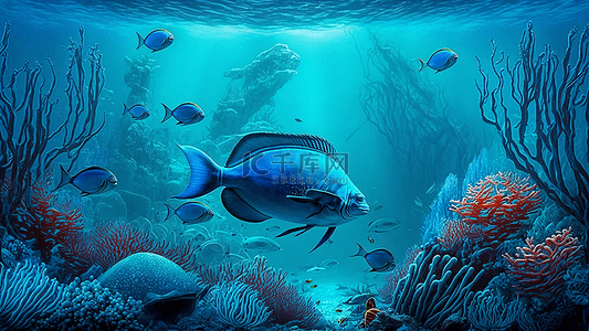 大海卡通海豚背景图片_海底蓝色海洋背景