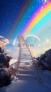 天桥彩虹自然风景蓝天白云梦幻卡通背景