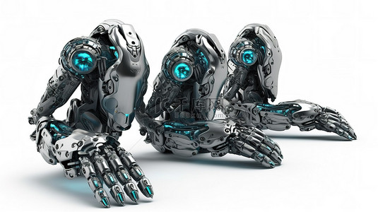 人物半身思考背景图片_白色背景 3d 渲染的未来派机器人或机器人交叉双臂