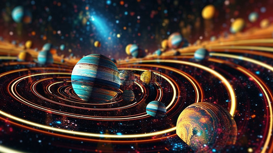 星空虚拟现实空间中五彩迷幻行星的 3D 渲染