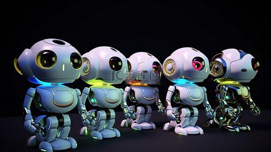 可爱的机器人背景图片_卡通机器人军队可爱的人工智能机器人的 3D 渲染