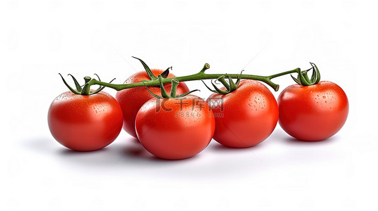 沙拉汁背景图片_白色背景与 3D 渲染的新鲜西红柿