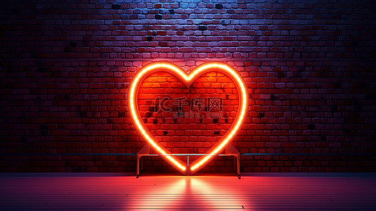 椭圆蛋挞背景图片_霓虹灯椭圆 3d 渲染中砖墙前的爱情标志
