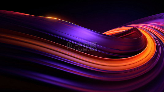 3D 插图中运动抽象背景中的动态霓虹灯风格紫色和橙色线条