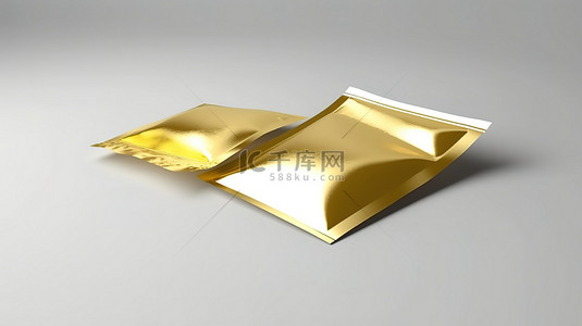 食品袋样机背景图片_优雅的金香袋包装，用于可可糖等空白模型的 3D 渲染