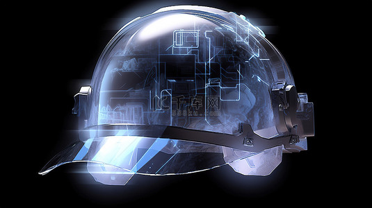 施工建筑工人背景图片_3D 渲染中的孤立黑色背景 X 射线安全头盔