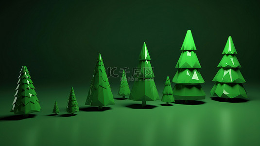 绿色圣诞树背景图片_令人惊叹的 3D 渲染中的绿色圣诞树图标