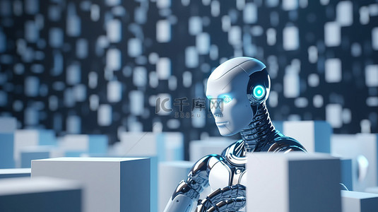 带有问号背景图片_带有问号的机器人的 3D 渲染，描绘了自动化客户支持的概念