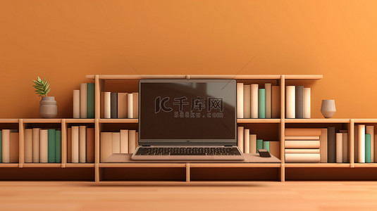 棕色搁置笔记本电脑横幅的 3D 插图