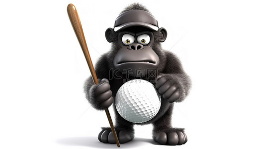 大猩猩背景图片_有趣的 3D 大猩猩拿着高尔夫球，幽默