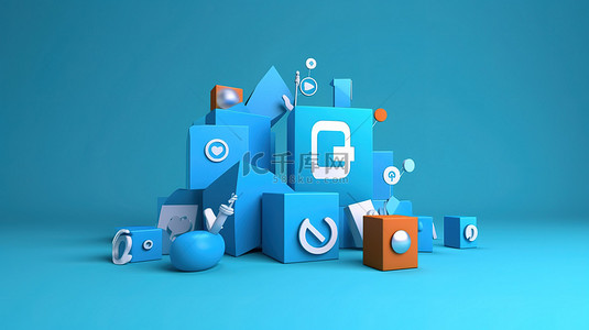 社交媒体数字营销活动的蓝色主题 3D 概念