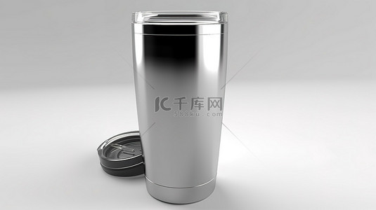 金属茶杯背景图片_带盖子的朴素不锈钢玻璃杯非常适合 3D 品牌模型