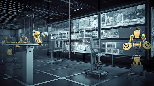 系统自动背景图片_工厂自动化计算机显示机器人系统的 3D 渲染