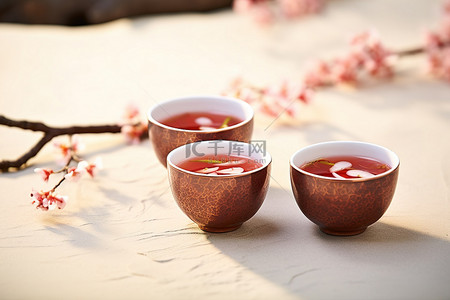 中国茶背景图片_两个中国小杯子，里面装满了中国茶和红茶