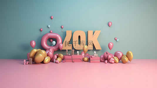 感谢设计背景图片_感谢在线社交媒体上的 20 万个赞 3D 渲染的感谢横幅