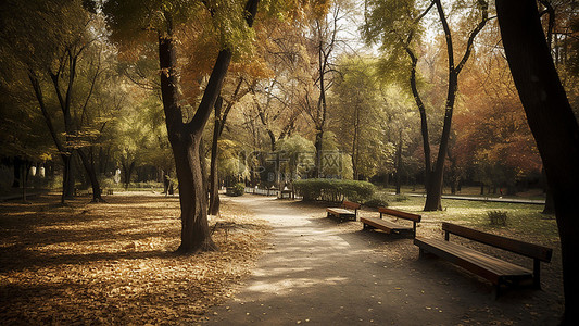 秋季公园长椅背景图片_公园风景舒适