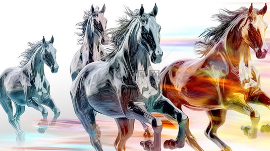 动物抽象抽象背景图片_抽象渲染的马匹全速驰骋 3D 插图