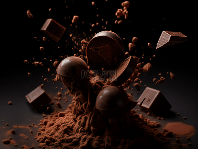 甜点广告背景图片_巧克力豆粉末飞溅摄影广告背景