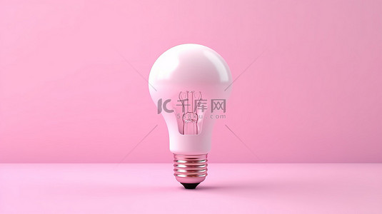 活泼春意盎然背景图片_在活泼的粉红色背景下逼真的白色灯泡的启发性想法 3D 渲染